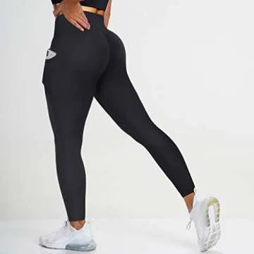 RUUHEE Women V Cross Waist High Waisted Crossover Leggings with Pockets Running Yoga Pants(Small,Black-7)