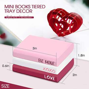 Valentine's Day Mini Decorative Books - Set of 3 Wooden Faux Books for Festive Decor