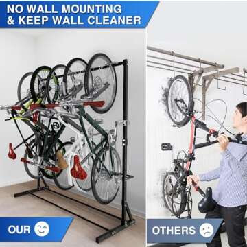 Yes4All Freestanding Bike Storage Rack, 300 Lbs 5 Levels Sturdy Steel Vertical Bike Rack, Bike Racks for Home and Garage Organizer, Indoor/Outdoor Bike Storage Rack