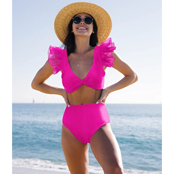 SPORLIKE High Waisted Organza Ruffle Bikini Swimsuit