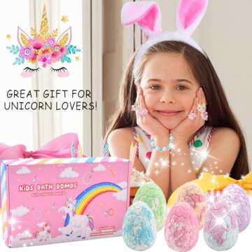 Easter Basket Stuffers for Girls, Easter Gifts for Kids Girls Toddler Easter Eggs fillers stuffers Unicorn Easter Bath Bombs with Jewelry Surprise Inside Easter Toys for Kids ages 3 4 5 6 7 8 Year Old