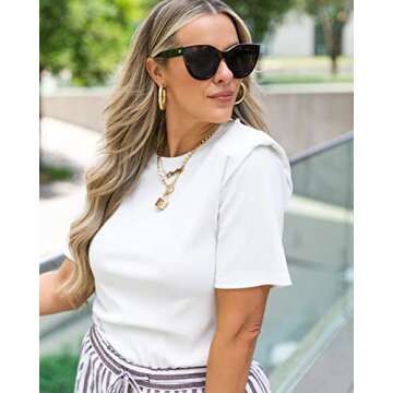 The Drop Women's Bright White Power Shoulder Short Sleeve Top by @kerrently, L