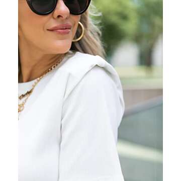 The Drop Women's Bright White Power Shoulder Short Sleeve Top by @kerrently, L