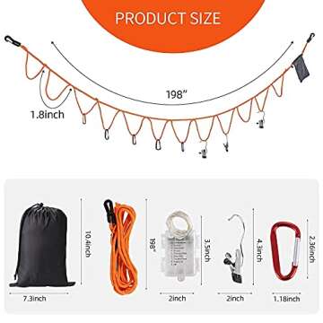 Campsite Storage Strap Camping Accessories, Camping Gear and Equipment Lanyard 16ft adjustable for Hanging Outdoor Hammock Tent clothesline, with LED Strip Lights&RV Accessories