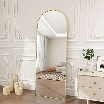 Koonmi Full Length Mirror, 64"x21" Arched Gold Mirror Full Length, Standing Hanging or Leaning Full Body Mirror with Aluminum Alloy Frame for Living Room and Bedroom