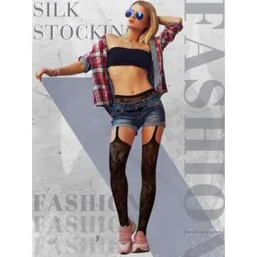 Skylety 6 Pairs Women Fishnet Thigh-High Stockings Tights Suspender Pantyhose Stockings for Women(Medium-large,Black Color)