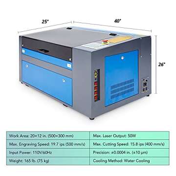 OMTech 50W CO2 Laser Engraver with 12x20in Work Area