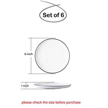 BonNoces 6-inch Small Porcelain Appetizer Plates, White with Black Edges Dinner Side Dishes Serving ...