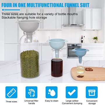 Kitchen Funnels for Filling Bottles,Funnels Set of 3,Oil Funnel,Tough and not Easily Deformed,Suitable for All Kinds of Solid Food and Liquid (Blue)
