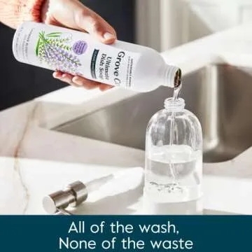 Grove Co. Ultimate Dish Soap Refills (3 x 16 Fl Oz) + Refillable Glass Dish Soap Dispenser for Kitchen Sink with Non-Slip Silicone Sleeve, Plastic Free Cleaning Products, Lavender Blossom & Thyme