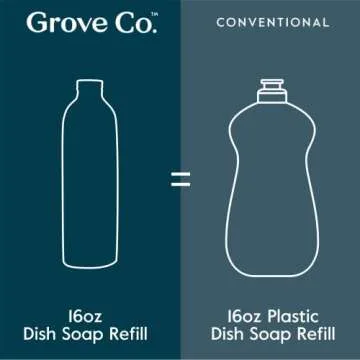 Grove Co. Ultimate Dish Soap Refills (3 x 16 Fl Oz) + Refillable Glass Dish Soap Dispenser for Kitchen Sink with Non-Slip Silicone Sleeve, Plastic Free Cleaning Products, Lavender Blossom & Thyme