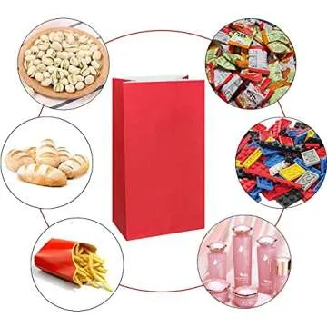 KEYYOOMY Small Bright Color Paper Bags Red Party Goody Bags Party Favor Bags Paper Lunch Bags (Red, 50 CT, 4.7 X 2.4 X 8.7 In)