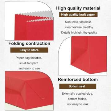 KEYYOOMY Small Bright Color Paper Bags Red Party Goody Bags Party Favor Bags Paper Lunch Bags (Red, 50 CT, 4.7 X 2.4 X 8.7 In)