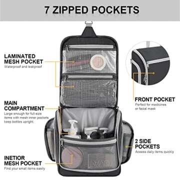 Gonex Hanging Toiletry Bag, Travel Organizer Bag for Makeup and Toiletries, Men and Women Black