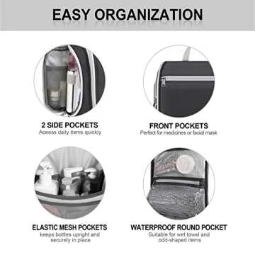 Gonex Hanging Toiletry Bag, Travel Organizer Bag for Makeup and Toiletries, Men and Women Black