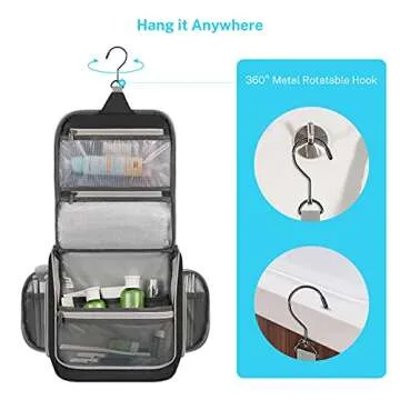 Gonex Hanging Toiletry Bag, Travel Organizer Bag for Makeup and Toiletries, Men and Women Black