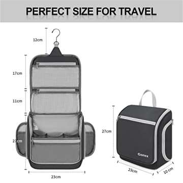 Gonex Hanging Toiletry Bag, Travel Organizer Bag for Makeup and Toiletries, Men and Women Black