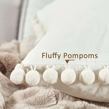 Top Finel Cream Lumbar Pillow Covers 12x20 Set of 2, Soft Velvet Throw Pillow Cover with Pom Poms Off White Couch Cushion Covers for Bedroom Livingroom Car Boho Home Decor