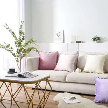 Top Finel Cream Lumbar Pillow Covers 12x20 Set of 2, Soft Velvet Throw Pillow Cover with Pom Poms Off White Couch Cushion Covers for Bedroom Livingroom Car Boho Home Decor