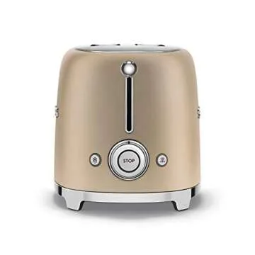 SMEG 2 Slice Toaster with 6 Presets and Defrost Function and Removable Crumb Tray TSF01CHMUS, Matte Champagne