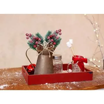 KLEWEE 10 PCS Christmas Berry Picks Glitter Christmas Picks and Sprays Artificial Pine Branches with Red Berry Stems Pine Cones Christmas Greenery for Crafts, Holiday Décor, Wreaths Xmas Decorations