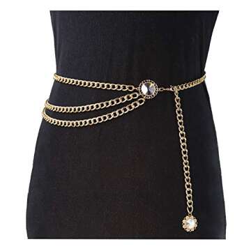 Glamorstar Multilayer Metal Waist Chain Dress Belts Metal Belt for Women
