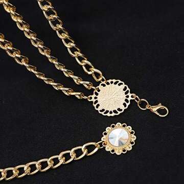 Glamorstar Multilayer Metal Waist Chain Dress Belts Metal Belt for Women