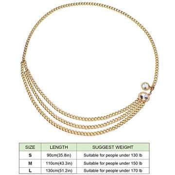 Glamorstar Multilayer Metal Waist Chain Dress Belts Metal Belt for Women