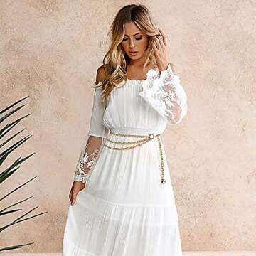 Glamorstar Multilayer Metal Waist Chain Dress Belts Metal Belt for Women