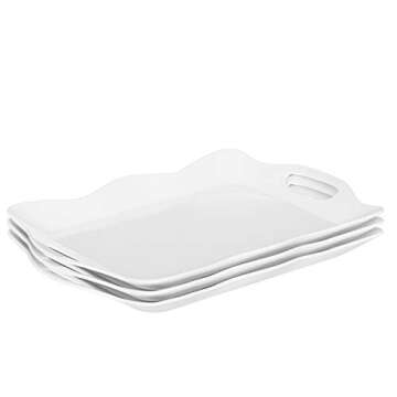 Premium Food Serving Trays (Set of 3) by 55Kitchen - High Quality Stackable BPA-Free Plastic Tray Se...