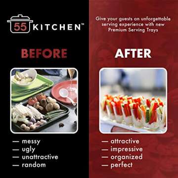 Premium Food Serving Trays (Set of 3) by 55Kitchen - High Quality Stackable BPA-Free Plastic Tray Set - Dishwasher Safe Plastic Trays For Use At Home, Parties and Events - Acrylic Tray