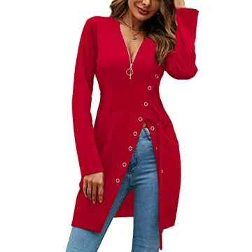 Stylish Zip-Up Long Sleeve Tunic Blouse for Women