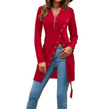 Stylish Zip-Up Long Sleeve Tunic Blouse for Women