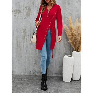 Stylish Zip-Up Long Sleeve Tunic Blouse for Women