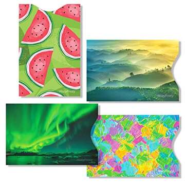 8 RFID Blocking Sleeves, Unique Designs and Arts in Green, Anti-Theft Credit Card Holder, Credit Car...