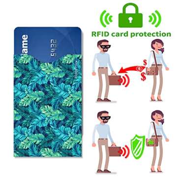 8 RFID Blocking Sleeves, Unique Designs and Arts in Green, Anti-Theft Credit Card Holder, Credit Card Protector, Easy to Recognize, Sturdy and Perfect size for cards