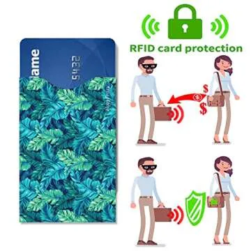 8 RFID Blocking Sleeves, Unique Designs and Arts in Green, Anti-Theft Credit Card Holder, Credit Card Protector, Easy to Recognize, Sturdy and Perfect size for cards