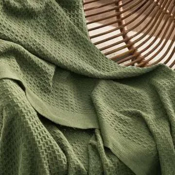 Bedsure 100% Cotton Blanket Queen Size for Bed - Breathable and Soft, Waffle Weave Blanket for Summer Spring, Olive Green, 90x90 Inches