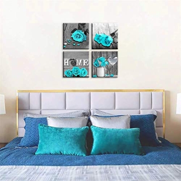 Teal Blue Rose Canvas Art Set for Home Decor