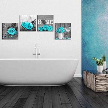 Teal Blue Rose Canvas Art Set for Home Decor
