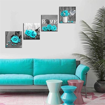 Teal Blue Rose Canvas Art Set for Home Decor