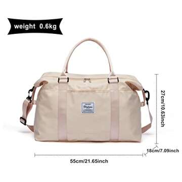 Womens travel bags, weekender carry on for women, sports Gym Bag, workout duffel bag, overnight shoulder Bag fit 15.6 inch Laptop (Large, Off White)