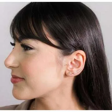 14K Gold Filled Hammered Ear Climber Earrings – Stylish Long Curved Clip-On Crawlers (Pair)