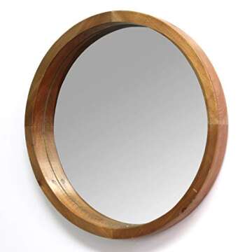 Stratton Home Decor Maddie Round Wood Mirror | Handcrafted Light Natural Wood Mirror for Bathrooms or Any Room | Easy to Hang Classic Wood Frame Mirror to Match All Decor Styles | 20”x2.25”x20”