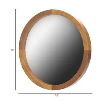 Stratton Home Decor Maddie Round Wood Mirror | Handcrafted Light Natural Wood Mirror for Bathrooms or Any Room | Easy to Hang Classic Wood Frame Mirror to Match All Decor Styles | 20”x2.25”x20”