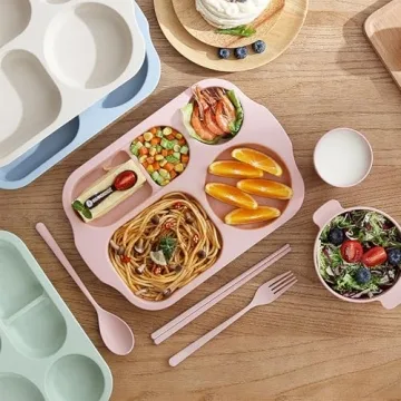 Durable Nicunom Divided Plates with Utensils for All Ages