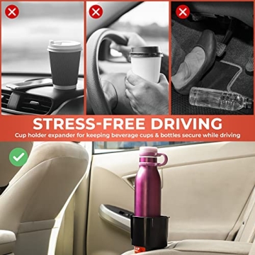 Car Cup Holder Expander - Fits Hydro Flasks 32/40 oz, Nalgene, Yeti & Large Bottles up to 3.8 inches Wide - for Car up to 3.2 Inches Wide - Black