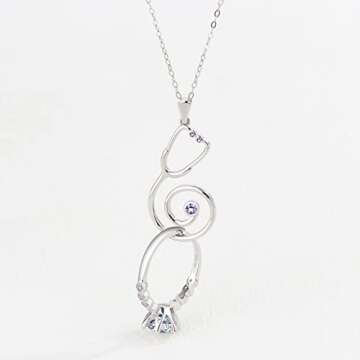 Ring Holder Necklace for Nurse - 925 Sterling Silver Stethoscope Necklaces Bcirthstone Medical Jewel...