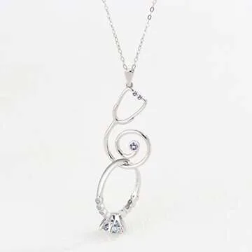 Ring Holder Necklace for Nurse - 925 Sterling Silver Stethoscope Necklaces Bcirthstone Medical Jewel...