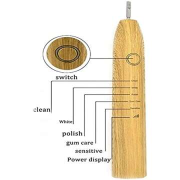 Fayet Bamboo Smart Sonic Electric Toothbrush, IPX8 Waterproof Lightweight Automatic Eco Friendly Electric Toothbrushes 5 Modes